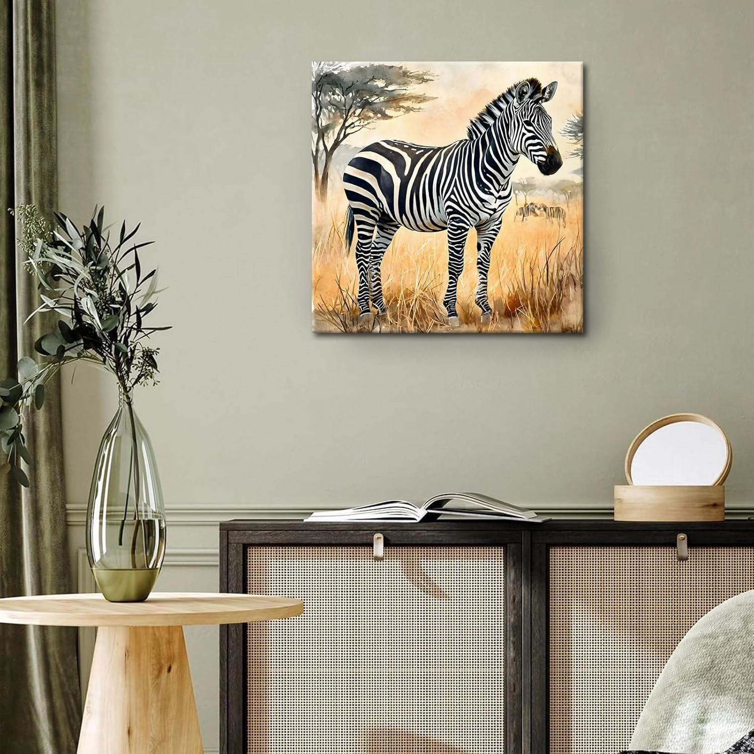 Framed Zebra Wall Art Framed 16x16 Inch Safari Animal Canvas Print of Zebra African Wildlife Wall Decor for Living Room, Bedroom, Office