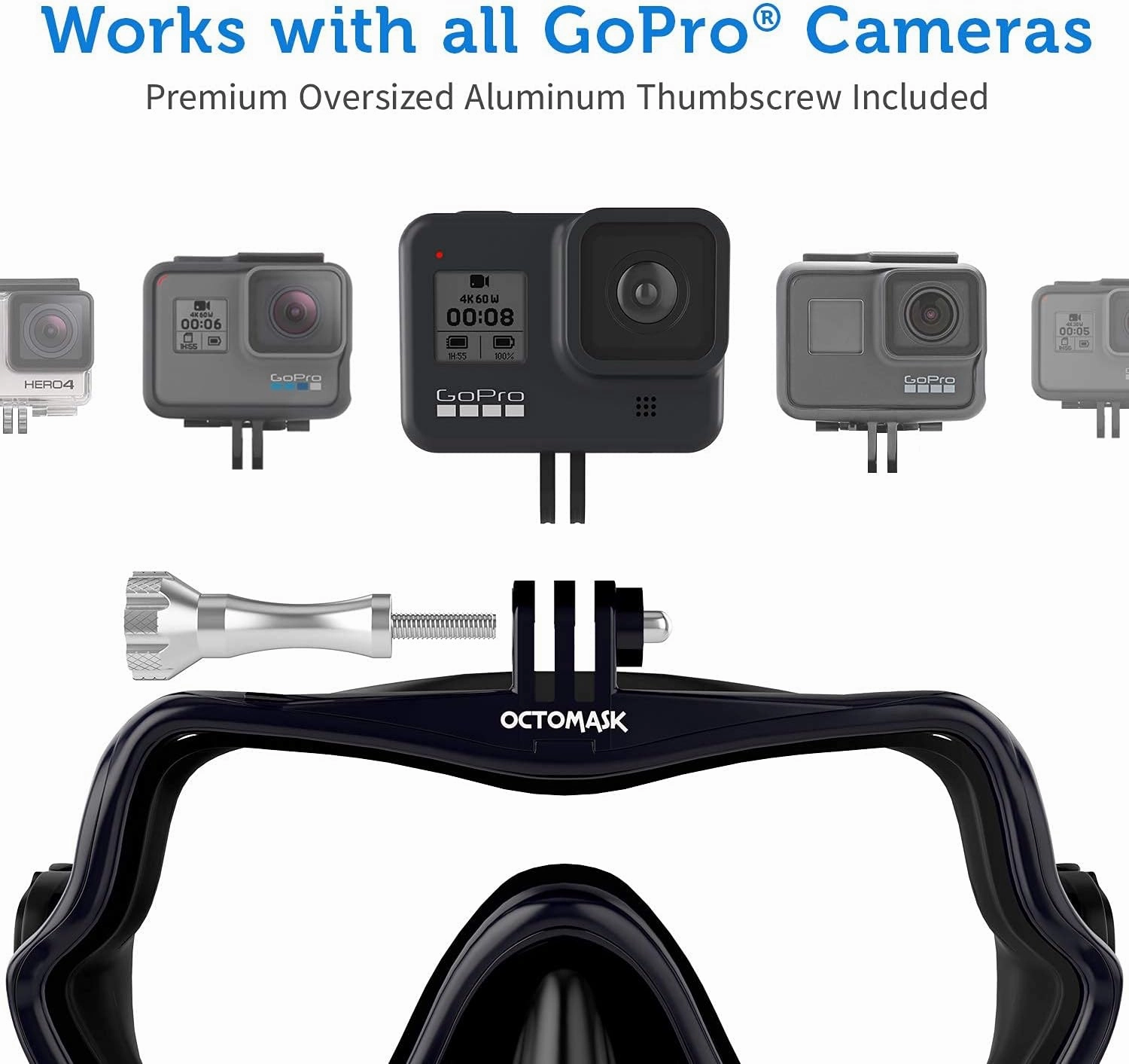 Frameless Scuba Mask w/Mount for all GoPro Hero Cameras for Scuba Diving, Snorkeling, Freediving