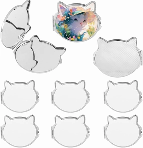 Framendino, 6 Pack Sublimation Blanks Pocket Mirror Compact Travel Folding Mirrors for Makeup Cat Shaped