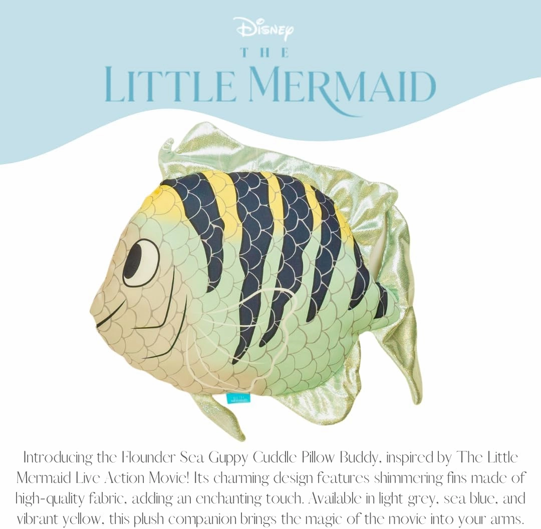FRANCO Disney's The Little Mermaid Live Action Movie Flounder Bedding Super Soft Plush Cuddle Pillow Buddy, (Official Licensed Disney Product)