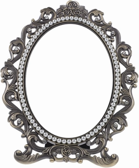 FRCOLOR Retro Pearl Cosmetic Mirror Vintage Style Vanity Mirror Gold Frame for Women
