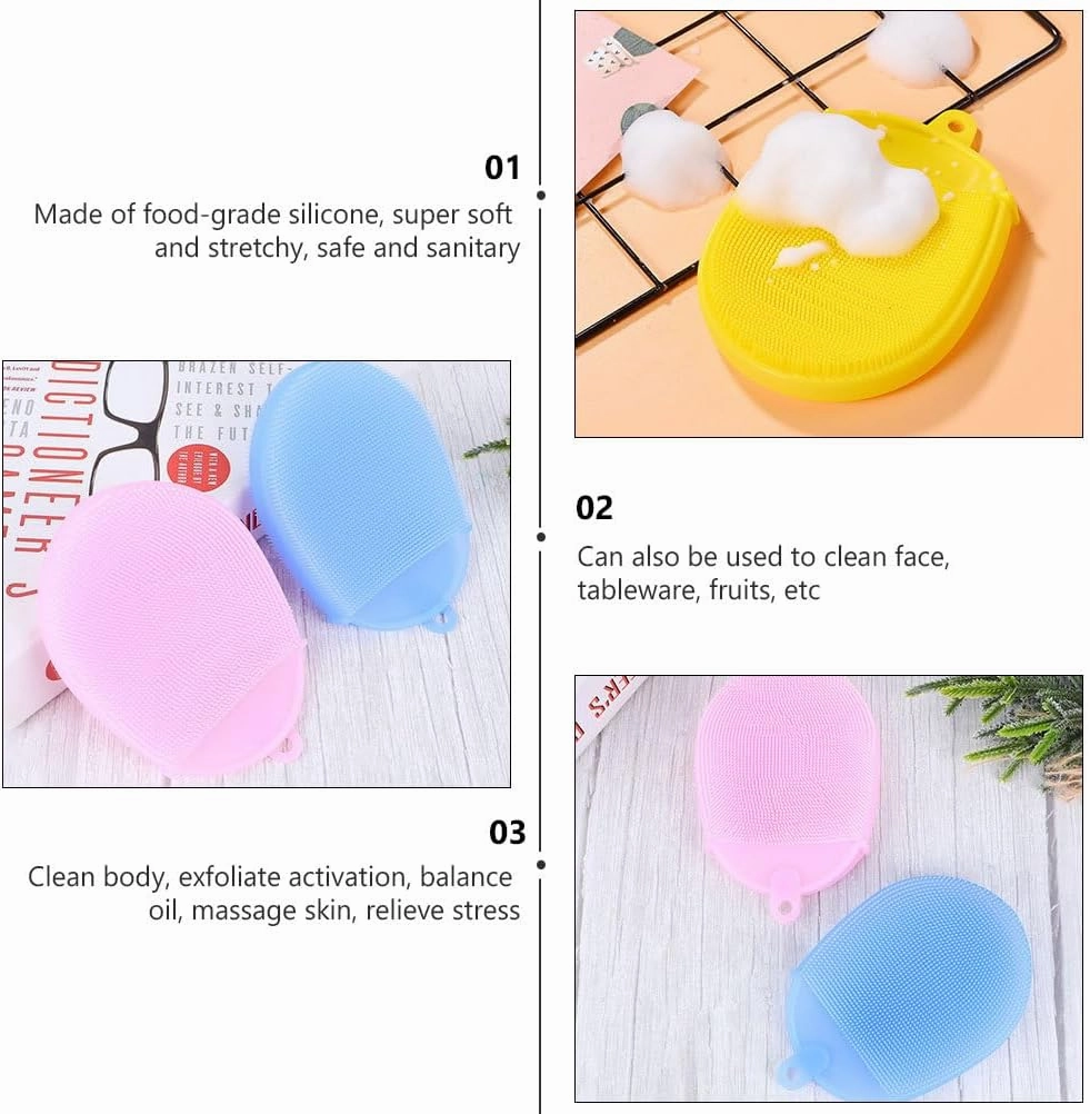 FRCOLOR Silicone Bath Brush Silicone Shower Glove Face Scrub Brush Silicone Loofah Brush Silicone Body Scrub Body Scrubber Silicone Bath Mitt Long Handle Baby Face Brush 3pcs Color Random