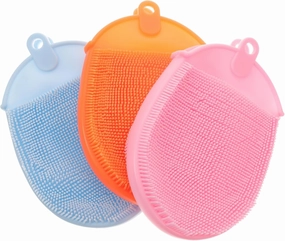 FRCOLOR Silicone Bath Brush Silicone Shower Glove Face Scrub Brush Silicone Loofah Brush Silicone Body Scrub Body Scrubber Silicone Bath Mitt Long Handle Baby Face Brush 3pcs Color Random