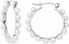 Freshwater Sterling Silver Pearl Click-Down Hoop Earrings