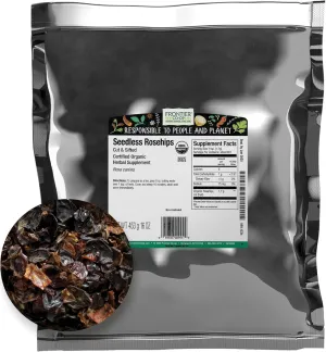 Frontier Co-op Organic Seedless Rosehips, 1lb Bulk Bag | 100% Natural Dried Rose Hips for Rosehip Tea Organic, Powder, Oil and More
