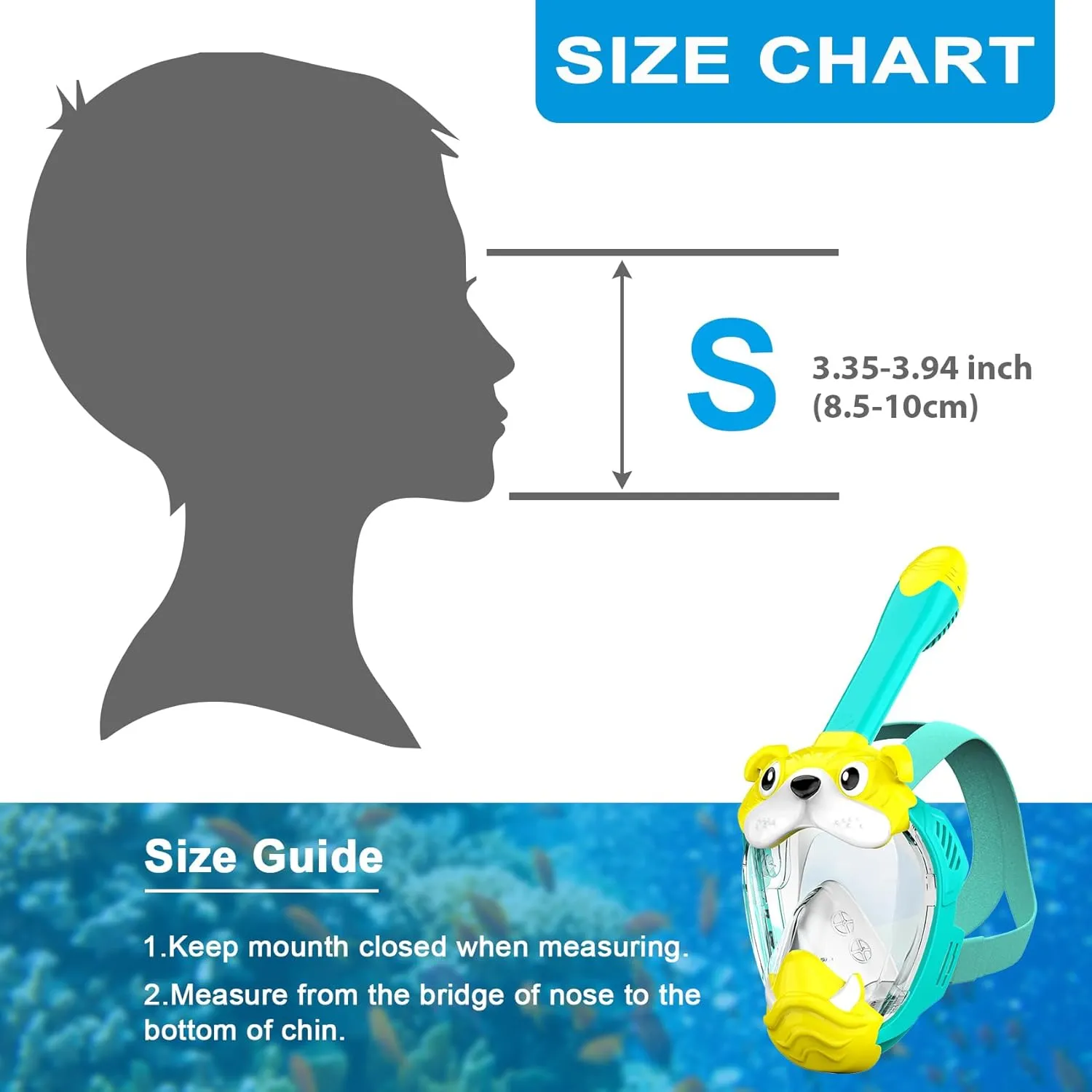 Full Face Snorkel Mask for Kids, Kids Snorkeling Set 180 Degree Panoramic View, Safe Anti-Leak Anti-Fog, Foldable Dry Top Snorkeling Gear for Kids Adult