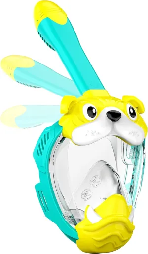 Full Face Snorkel Mask for Kids, Kids Snorkeling Set 180 Degree Panoramic View, Safe Anti-Leak Anti-Fog, Foldable Dry Top Snorkeling Gear for Kids Adult