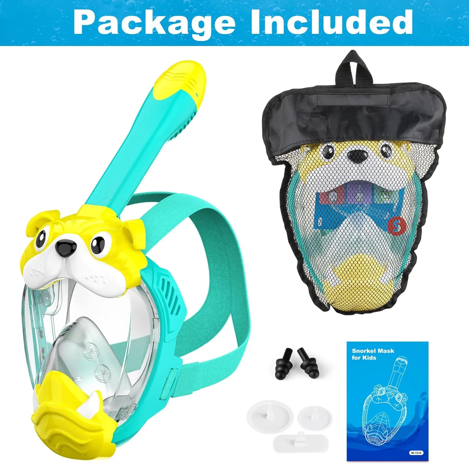 Full Face Snorkel Mask for Kids, Kids Snorkeling Set 180 Degree Panoramic View, Safe Anti-Leak Anti-Fog, Foldable Dry Top Snorkeling Gear for Kids Adult