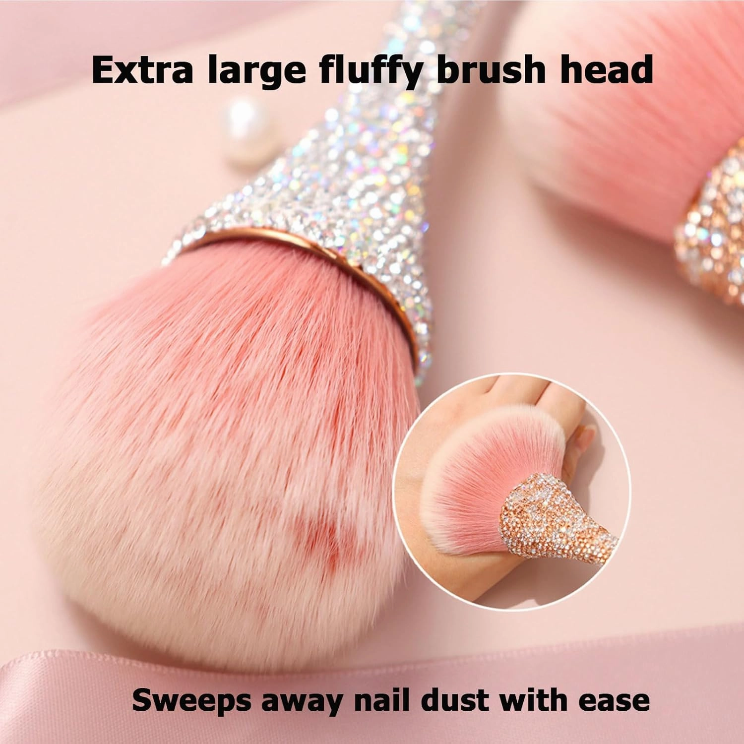 Full Diamond Luxury Shine Nail Art Dust Powder Remover Brush, Nail Art Dust Cleaner Brush, Soft Cleaner Brush for Makeup (Silver)