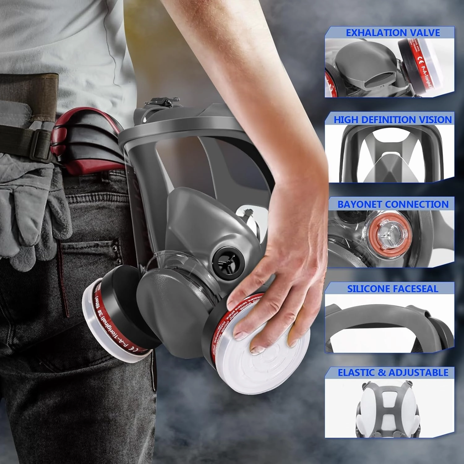 Full Face Gas Mask - Gas Masks Survival Nuclear and Chemical, Reusable Respirator Mask (6800 P-A-1)