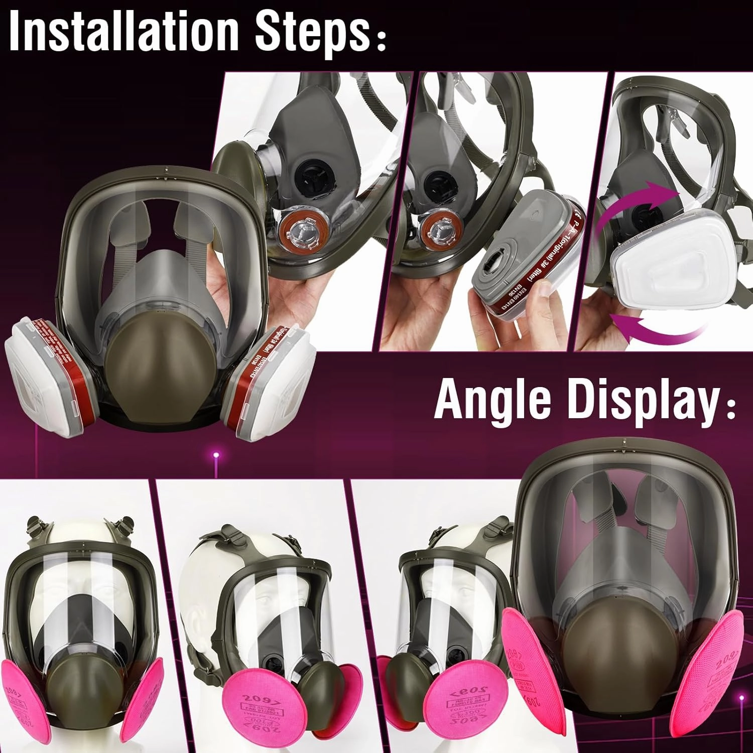 Full Face Respirator Mask - Gas Masks Survival Nuclear and Chemical for Asbestos, Fume, Resin, Dust and Chemical