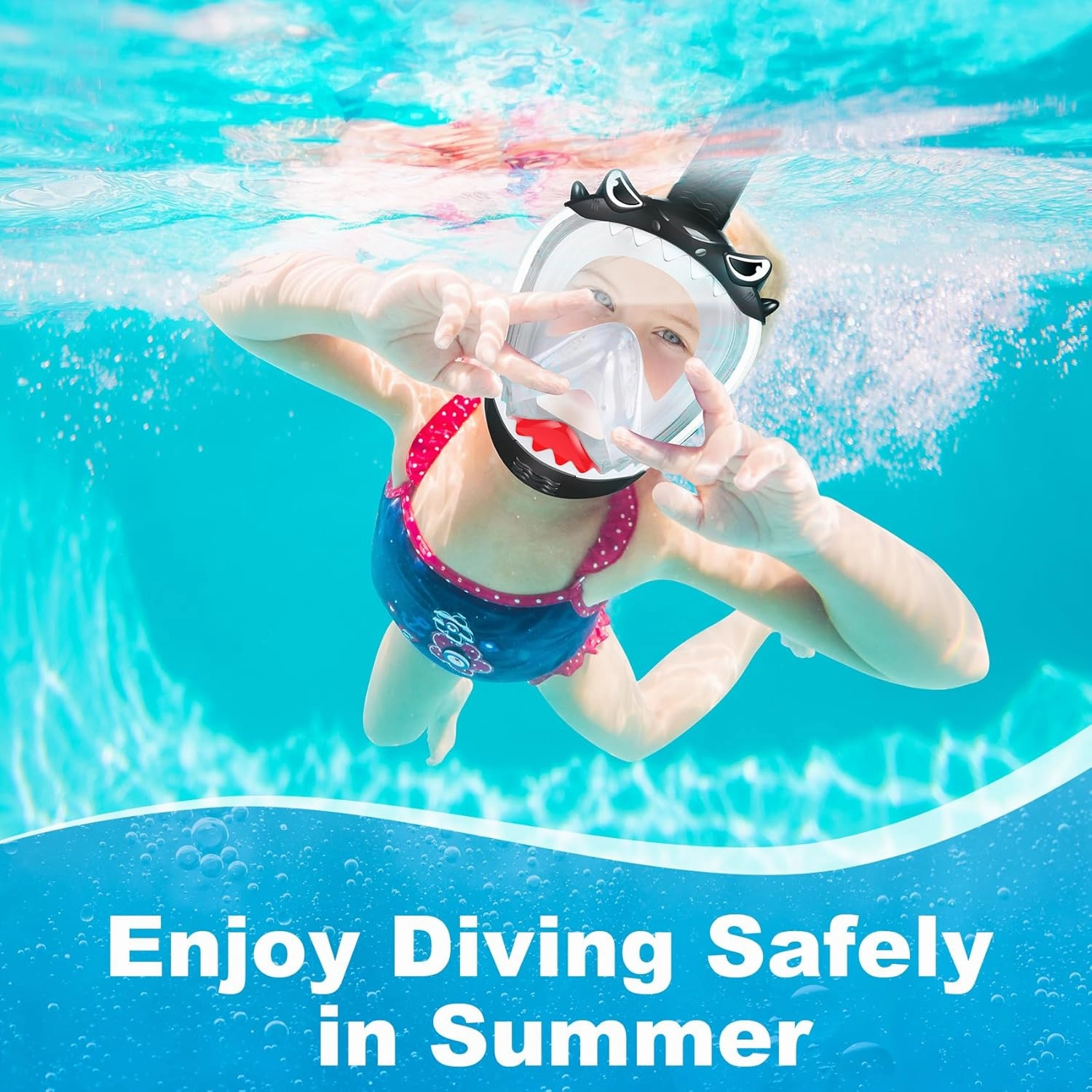 Full Face Snorkel Mask for Kids, Kids Snorkeling Set 180 Degree Panoramic View, Safe Anti-Leak Anti-Fog, Foldable Dry Top Snorkeling Gear for Kids Adult