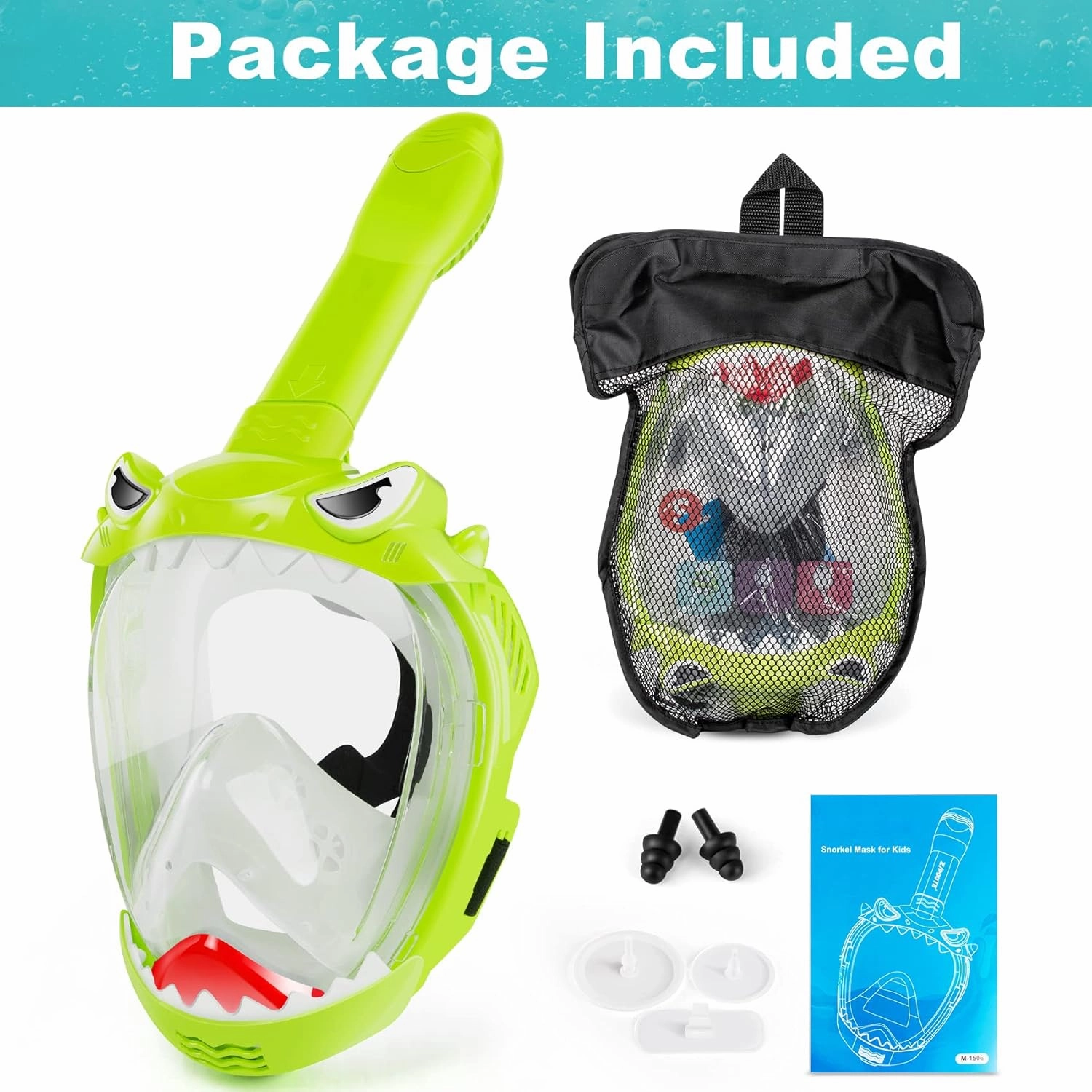 Full Face Snorkel Mask for Kids, Kids Snorkeling Set 180 Degree Panoramic View, Safe Anti-Leak Anti-Fog, Foldable Dry Top Snorkeling Gear for Kids Adult