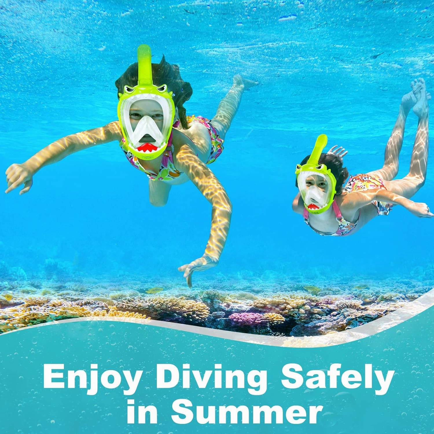 Full Face Snorkel Mask for Kids, Kids Snorkeling Set 180 Degree Panoramic View, Safe Anti-Leak Anti-Fog, Foldable Dry Top Snorkeling Gear for Kids Adult