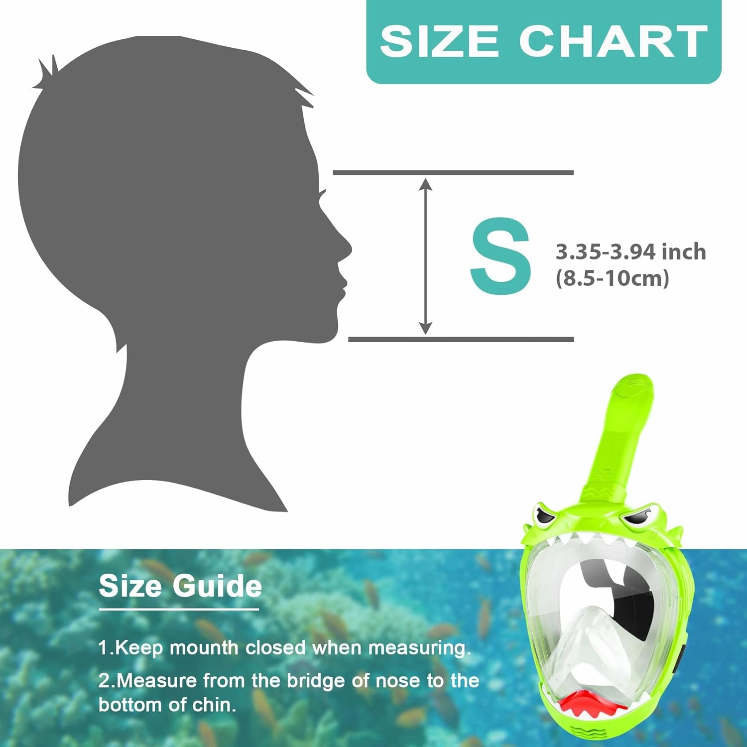 Full Face Snorkel Mask for Kids, Kids Snorkeling Set 180 Degree Panoramic View, Safe Anti-Leak Anti-Fog, Foldable Dry Top Snorkeling Gear for Kids Adult