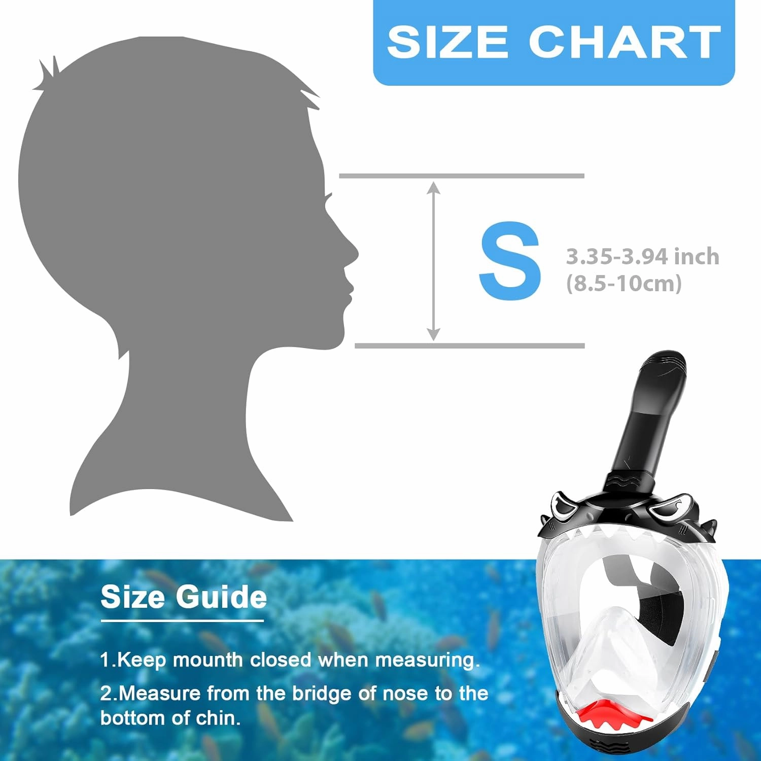 Full Face Snorkel Mask for Kids, Kids Snorkeling Set 180 Degree Panoramic View, Safe Anti-Leak Anti-Fog, Foldable Dry Top Snorkeling Gear for Kids Adult