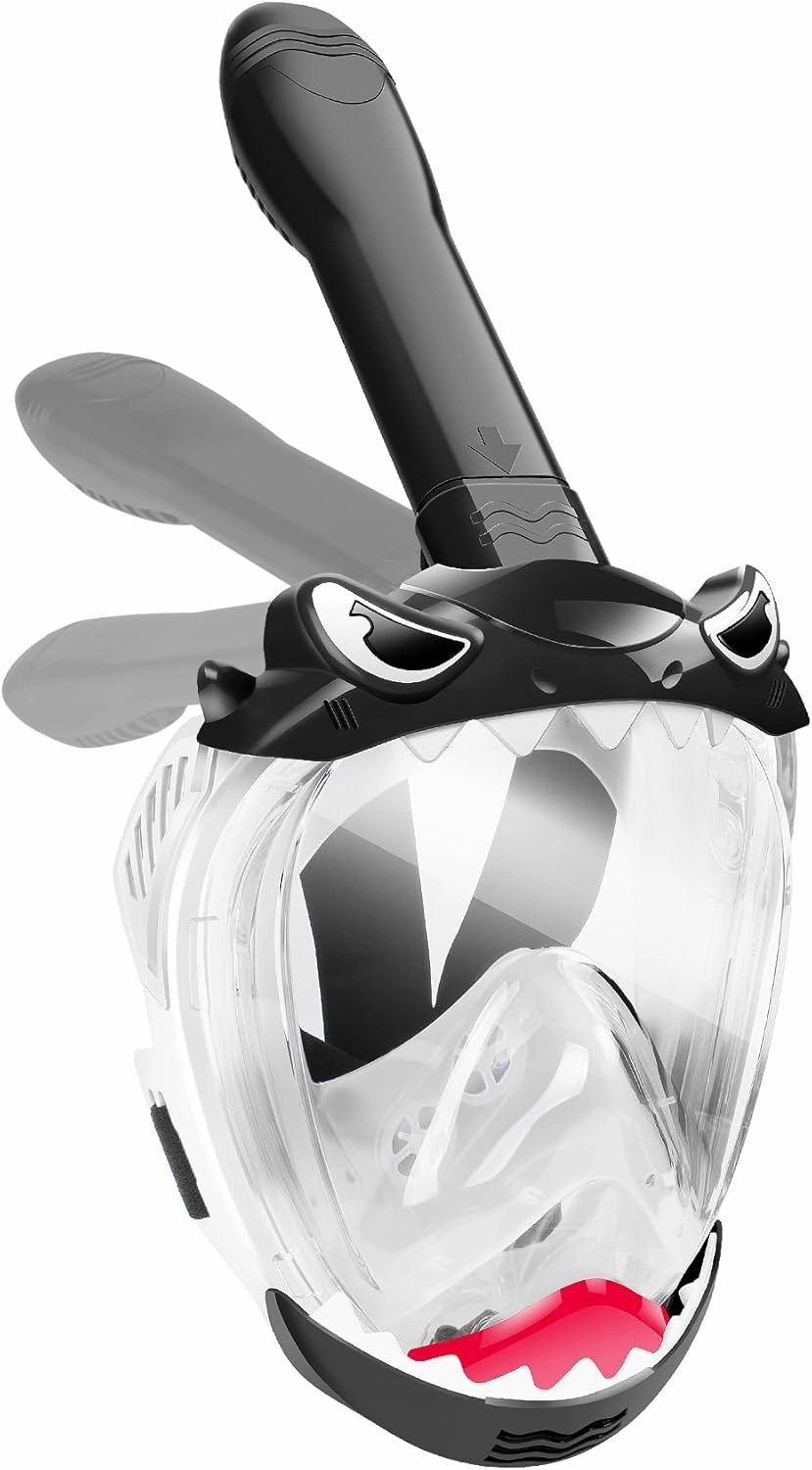 Full Face Snorkel Mask for Kids, Kids Snorkeling Set 180 Degree Panoramic View, Safe Anti-Leak Anti-Fog, Foldable Dry Top Snorkeling Gear for Kids Adult