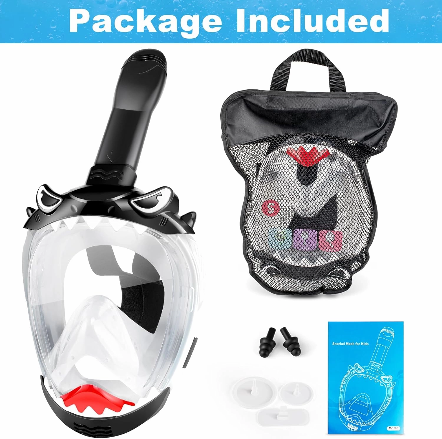 Full Face Snorkel Mask for Kids, Kids Snorkeling Set 180 Degree Panoramic View, Safe Anti-Leak Anti-Fog, Foldable Dry Top Snorkeling Gear for Kids Adult
