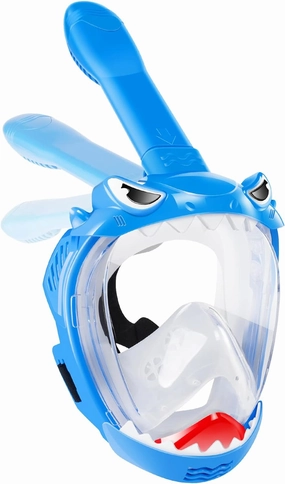 Full Face Snorkel Mask for Kids, Kids Snorkeling Set 180 Degree Panoramic View, Safe Anti-Leak Anti-Fog, Foldable Dry Top Snorkeling Gear for Kids Adult