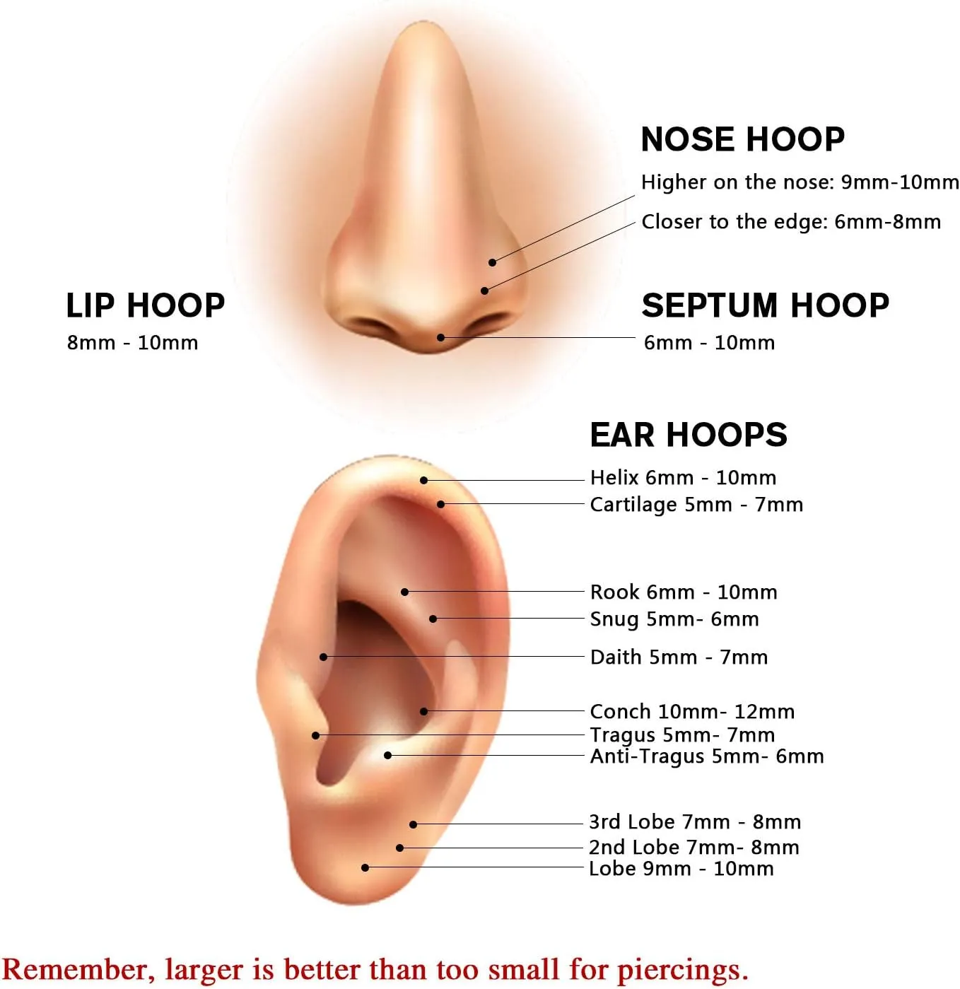 FUNLMO 316L Surgical Steel Nose Hoop Septum Conch Piercing Jewelry Cartilage Daith Helix Tragus Rook Lobe Earring Triple/Double Nose Lip Ring 20G 18G 16G