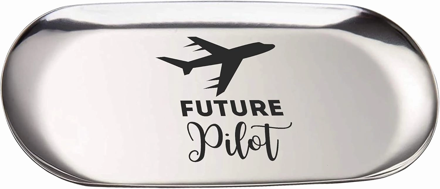 Future Pilot Shirt - Airplane Pilot Aviation T-Shirt Key Jewely Holder Ring Dish 7 Inch Trinkets Tray Wedding