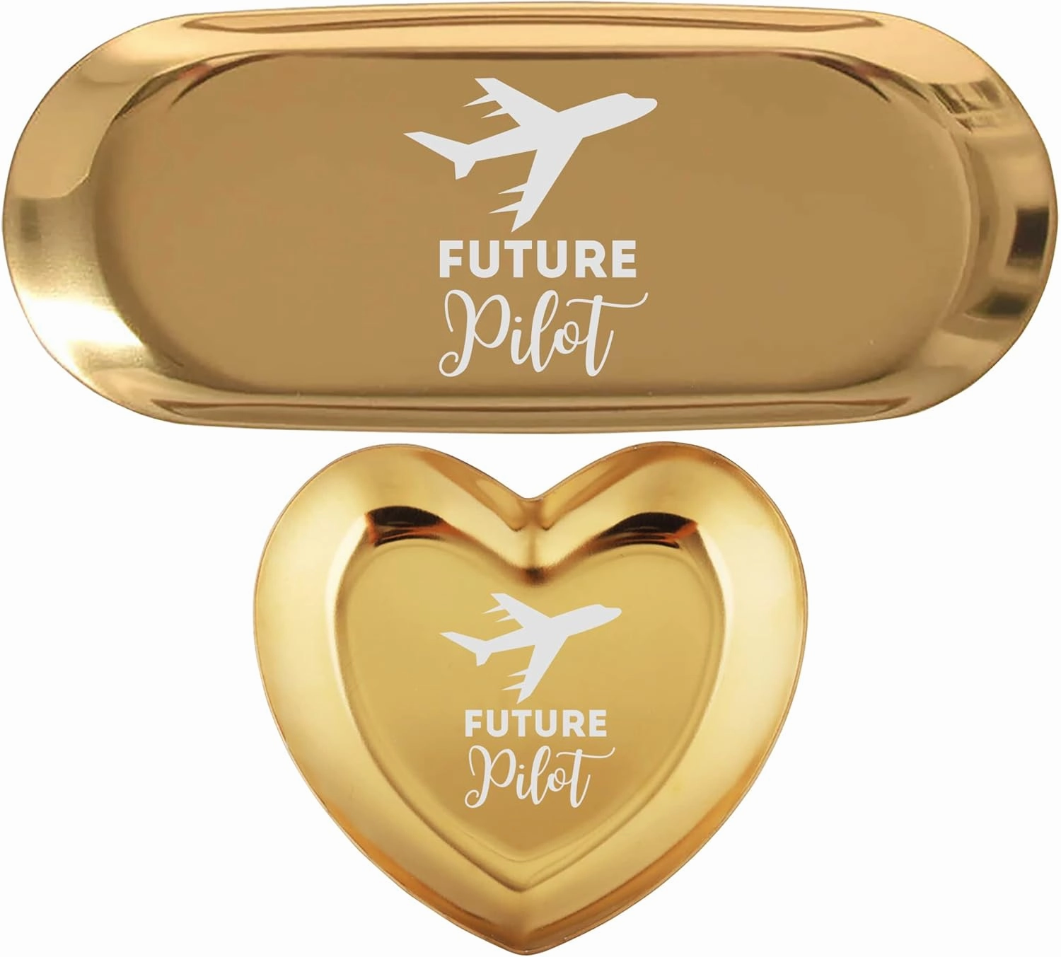 Future Pilot Shirt - Airplane Pilot Aviation T-Shirt Key Jewely Holder Ring Dish | Set of 2 Trinkets Tray Wedding