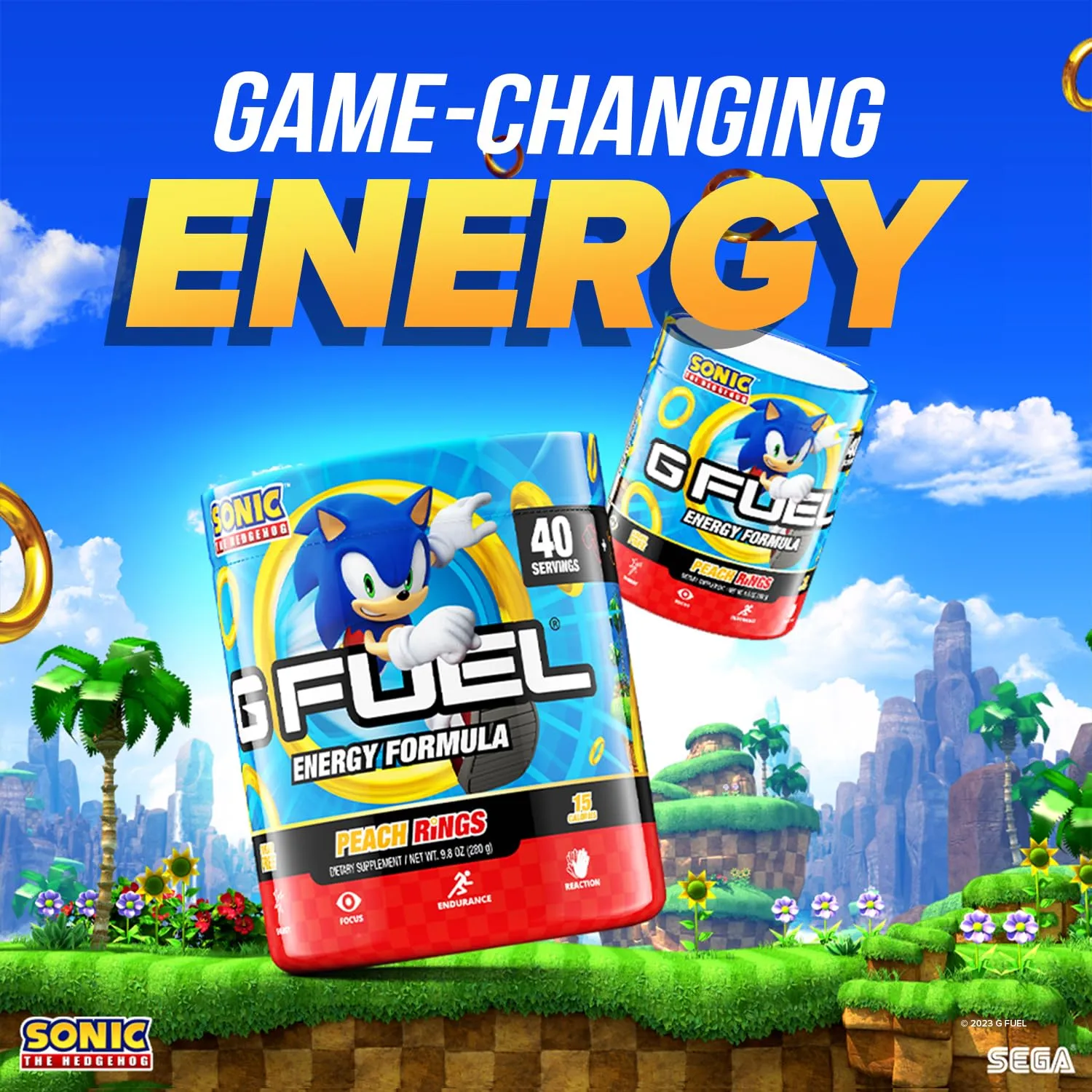 G Fuel Sonic Energy Drink Powder, Pre Workout Caffeine Mix for Gaming, Sugar Free Focus Amino, Vitamin   Antioxidants, 9.8oz (Peach Ring Candy, 40 Servings)