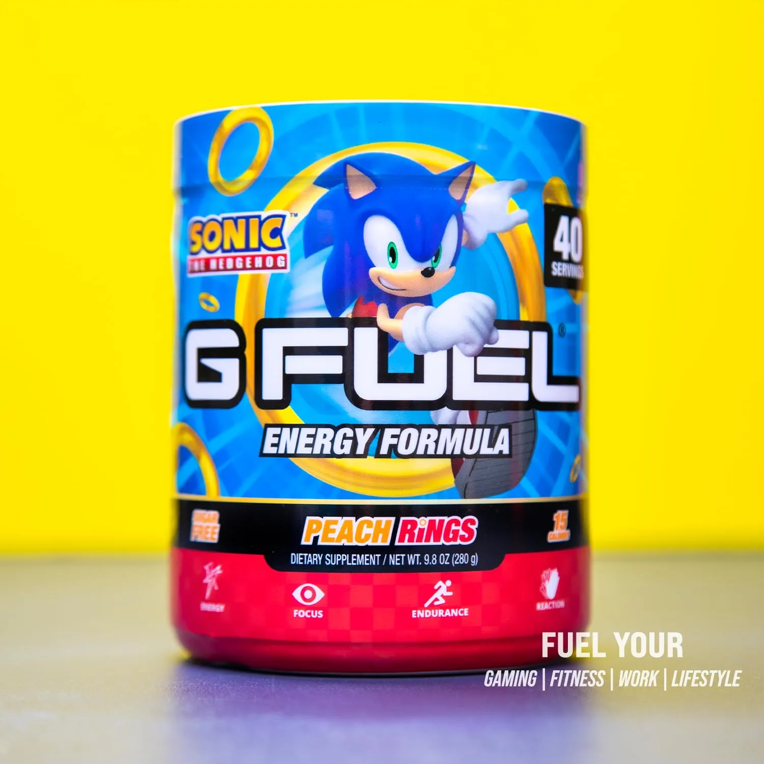 G Fuel Sonic Energy Drink Powder, Pre Workout Caffeine Mix for Gaming, Sugar Free Focus Amino, Vitamin   Antioxidants, 9.8oz (Peach Ring Candy, 40 Servings)