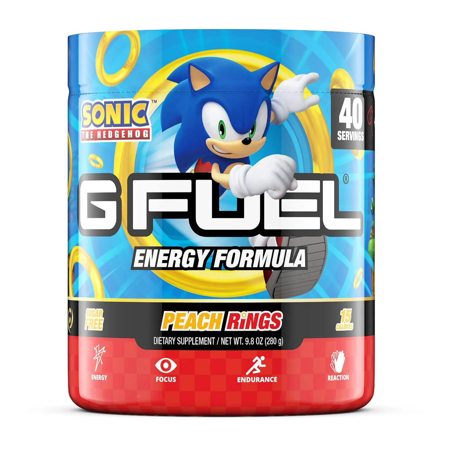 G Fuel Sonic Energy Drink Powder, Pre Workout Caffeine Mix for Gaming, Sugar Free Focus Amino, Vitamin   Antioxidants, 9.8oz (Peach Ring Candy, 40 Servings)