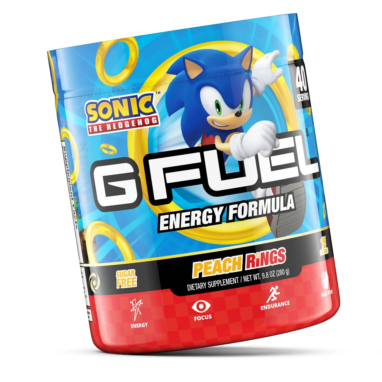 G Fuel Sonic Energy Drink Powder, Pre Workout Caffeine Mix for Gaming, Sugar Free Focus Amino, Vitamin   Antioxidants, 9.8oz (Peach Ring Candy, 40 Servings)
