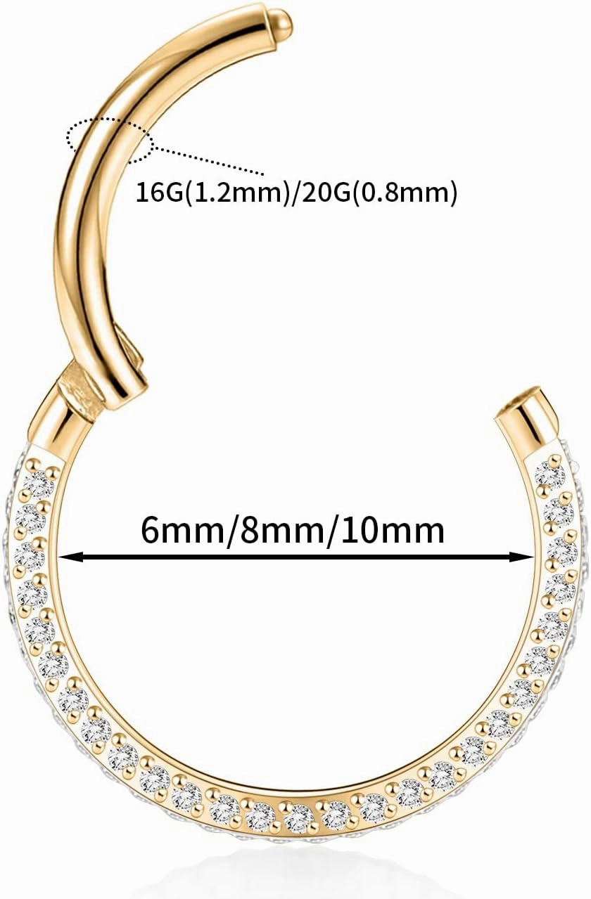GAGABODY Septum Clicker Conch Piercing Jewelry 16 Gauge Earrings Hoop 20g Ring Nose Hoops Surgical Steel Lip Rings with 3 Sides CZ Helix Rook Cartilage Earrings