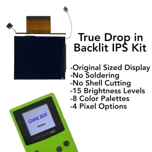 Game Boy Color 2.45 Inch IPS Backlight LCD Screen Replacement Kit [DROP-IN, NO SOLDER] for Gameboy Color GBC (LCD Kit Only)