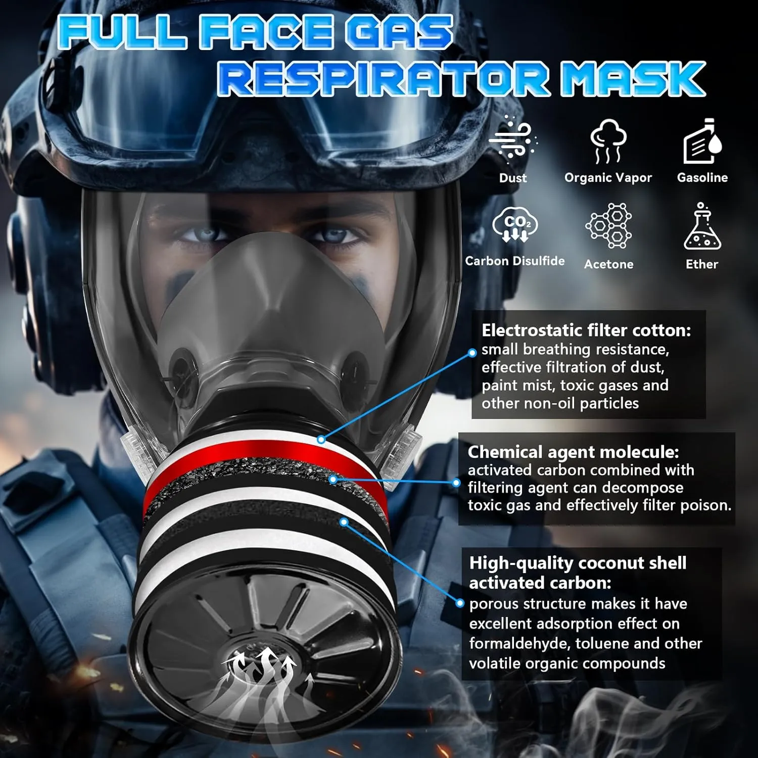 Gas Masks - Gas Masks Survival Nuclear and Chemical with 40mm Activated Carbon Filter&6001CN Filters for Chemical