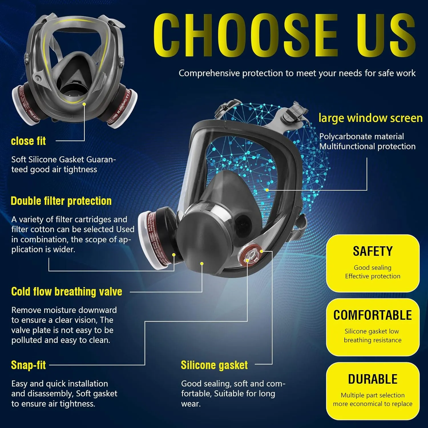 Gas Masks Survival Nuclear and Chemical, Full Face Gas Mask with Activated Carbon Filter