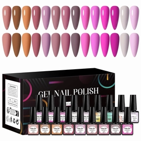 Gel Nail Polish Set 18 Pcs, Nude Neutral Hot Pink Gel Nail Polish Skin Tones Magenta Light Soft Pink Nail Art Gel Design for Women Girl Nail Lovers Gift Salon DIY