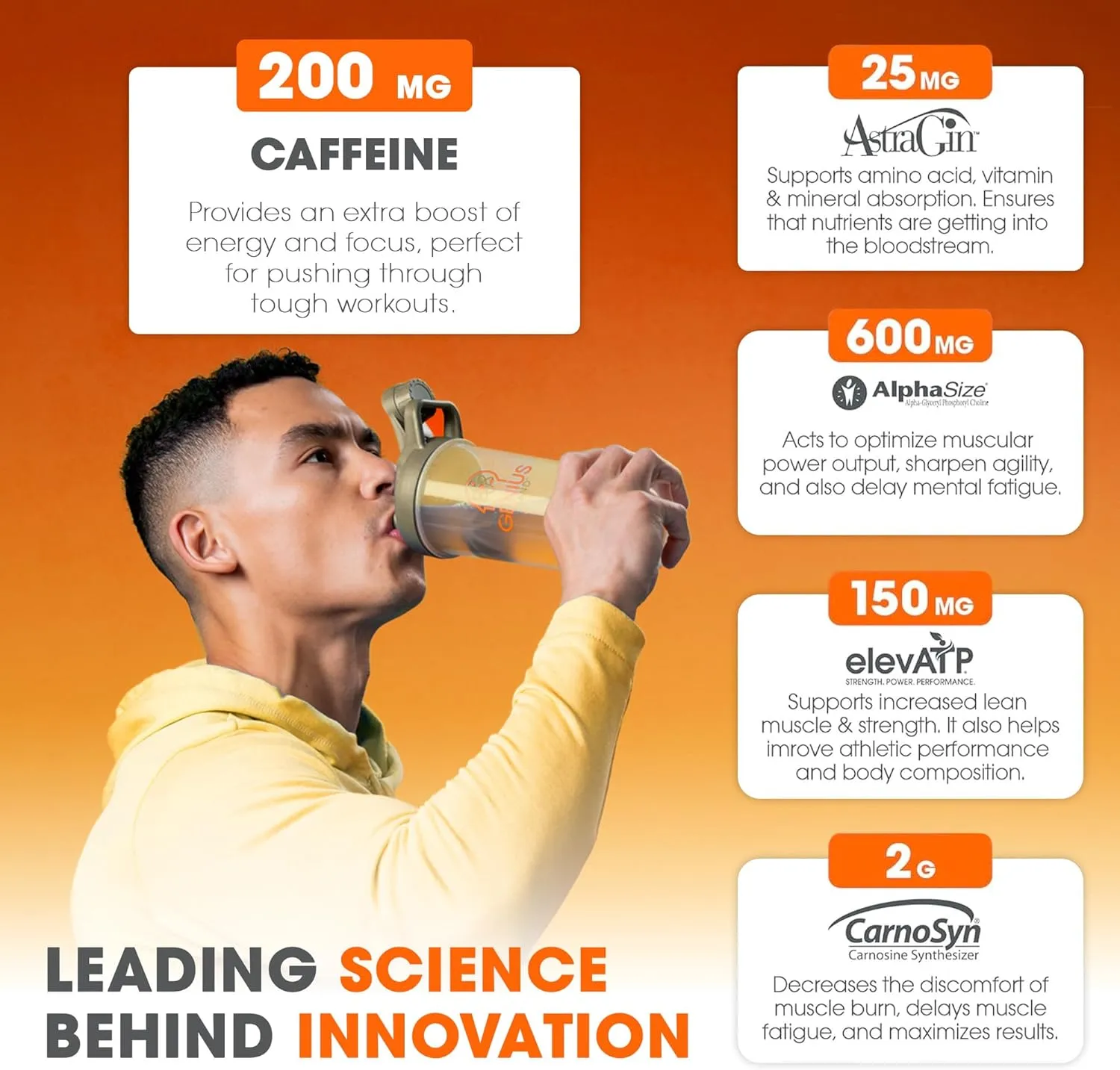Genius Energized Pre Workout Powder – Caffeine Infused Pre-Workout Booster Supplement with Beta Alanine & Alpha GPC, No Artificial Sweeteners or Dyes - 200mg Caffeine, 20 Servings, Sour Peach Rings