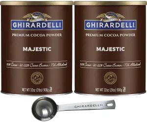 Ghirardelli Majestic Premium Cocoa Powder, 32 Ounce Can (Pack of 2) with Ghirardelli Stamped Barista Spoon