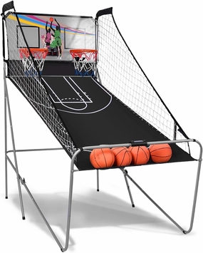 Giantex Foldable Basketball Arcade Game, 8 Game Options, Electronic Double Shot 2 Player w/ 4 Balls and LED Scoring System, Indoor Basketball Game for Kids, Adults, Black & Silver