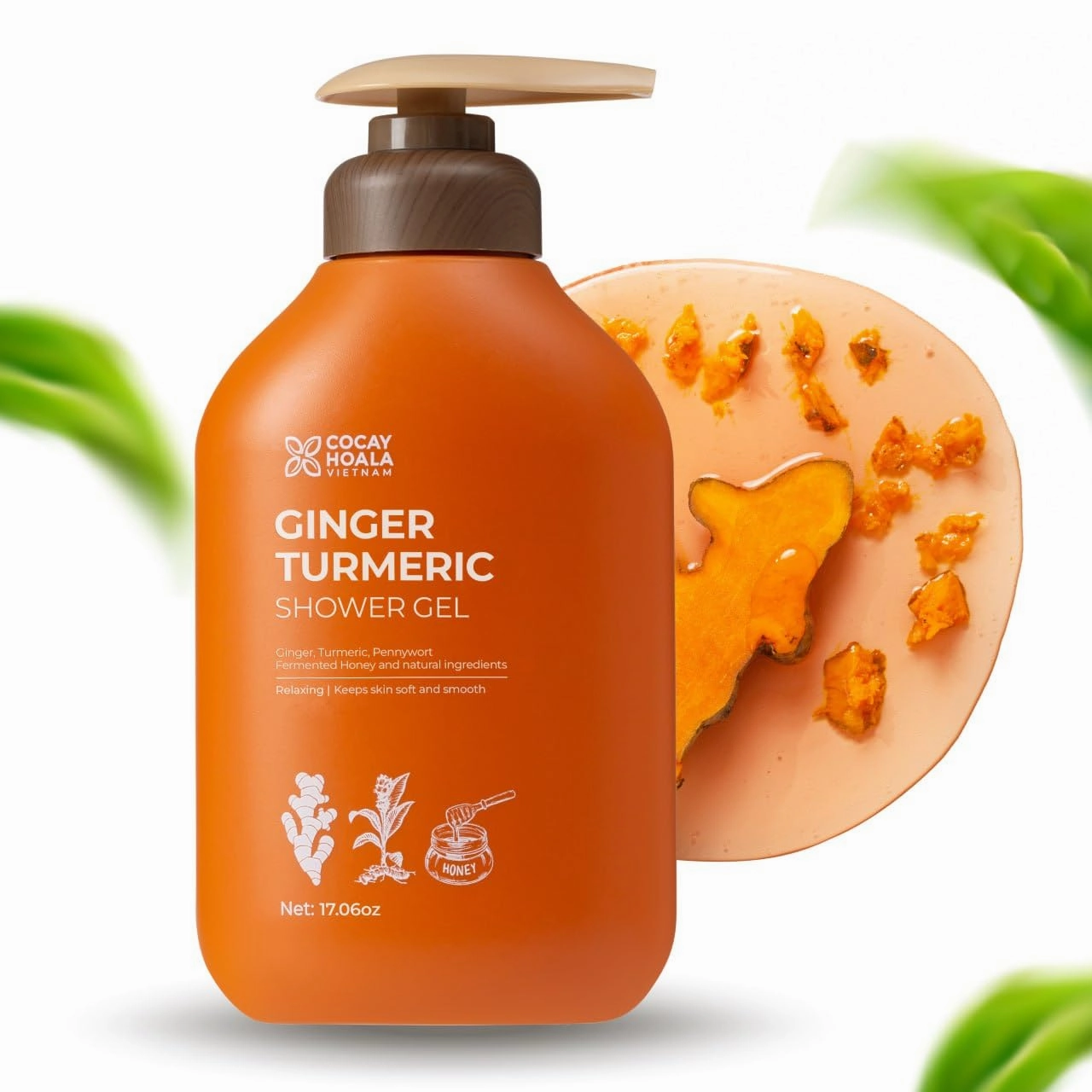 Ginger & Turmeric Body Wash | Hydrating & Cleansing Natural Exfoliating Body Wash for Daily Use, Silicone & Paraben-Free, 17.6oz | Nourishing & Revitalizing