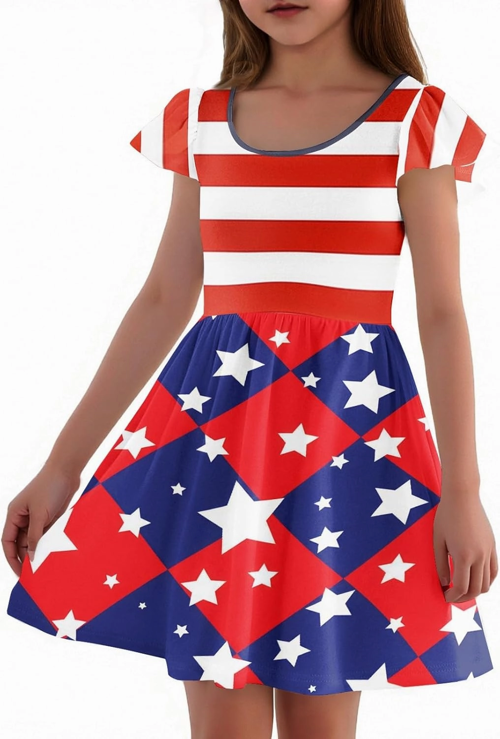 Girls 4th of July Dress Kids American Flag Patriotic Stars Striped Summer A Line Dresses for Kids Independence Day