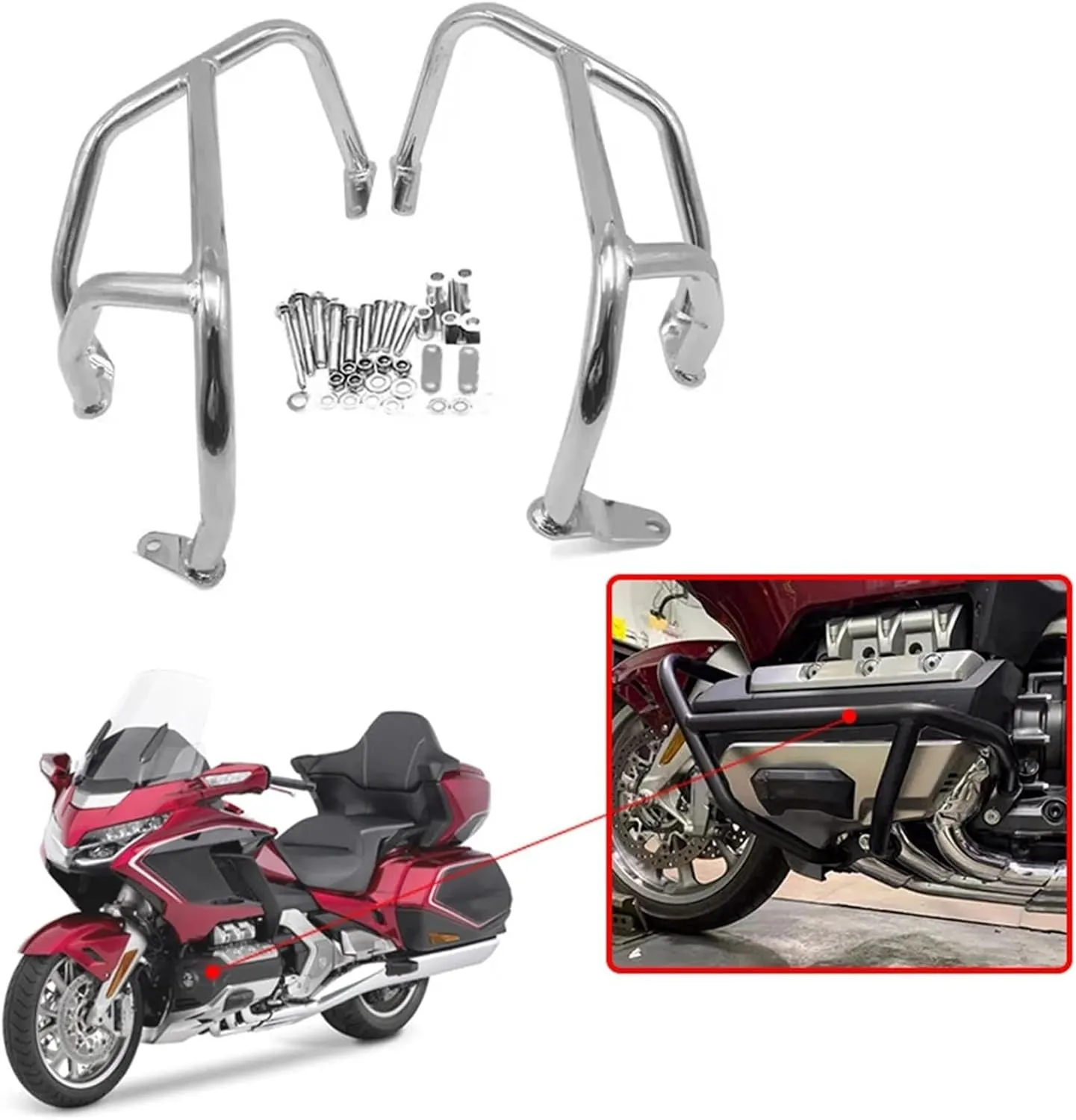 GL1800 Gold Wing Motorcycle Crash Tank Bars Engine Guard Bar Bumper Protector Compatible with H-onda Goldwing 1800 GL-1800 F6C 2018-2023(Black)