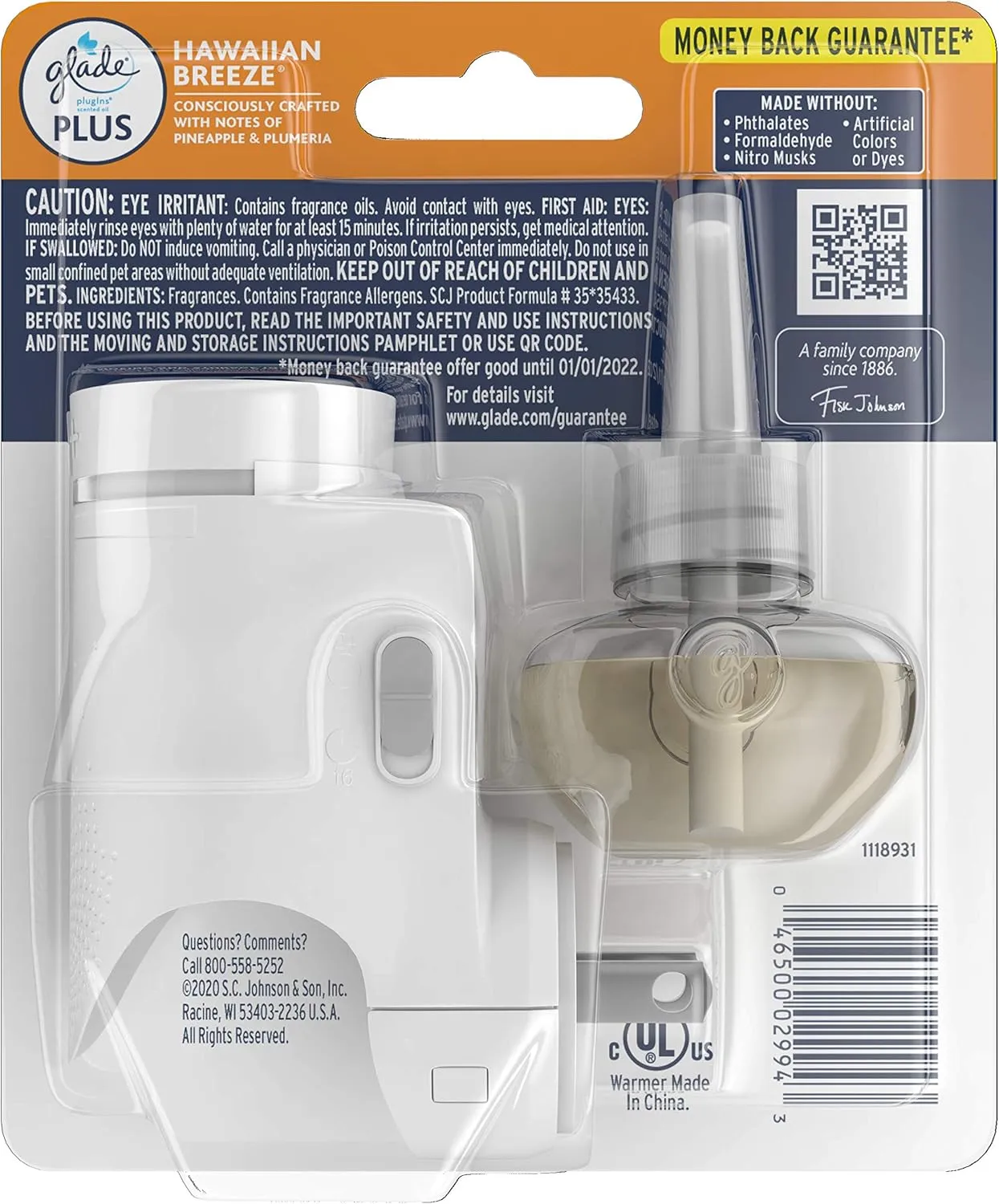Glade PlugIn Plus Air Freshener Starter Kit, Scented Oil for Home and Bathroom, Hawaiian Breeze, 0.67 Fl Oz, 1 Warmer   1 Refill