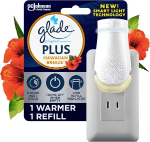 Glade PlugIn Plus Air Freshener Starter Kit, Scented Oil for Home and Bathroom, Hawaiian Breeze, 0.67 Fl Oz, 1 Warmer   1 Refill
