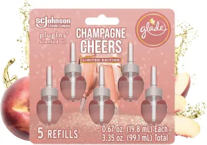 Glade PlugIns Refills Air Freshener, Scented and Essential Oils for Home and Bathroom, Champagne Cheers, 3.35 Fl Oz, 5 Count