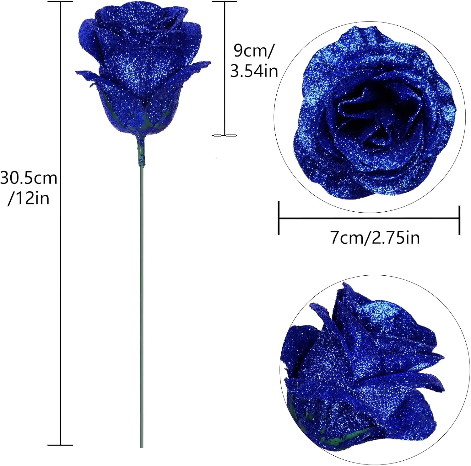 Glitter Flowers,30PCS Royal Blue Roses Artificial Flowers Fake Roses for DIY Crafts Wedding Bouquet Party Home Decor(Royal Blue)