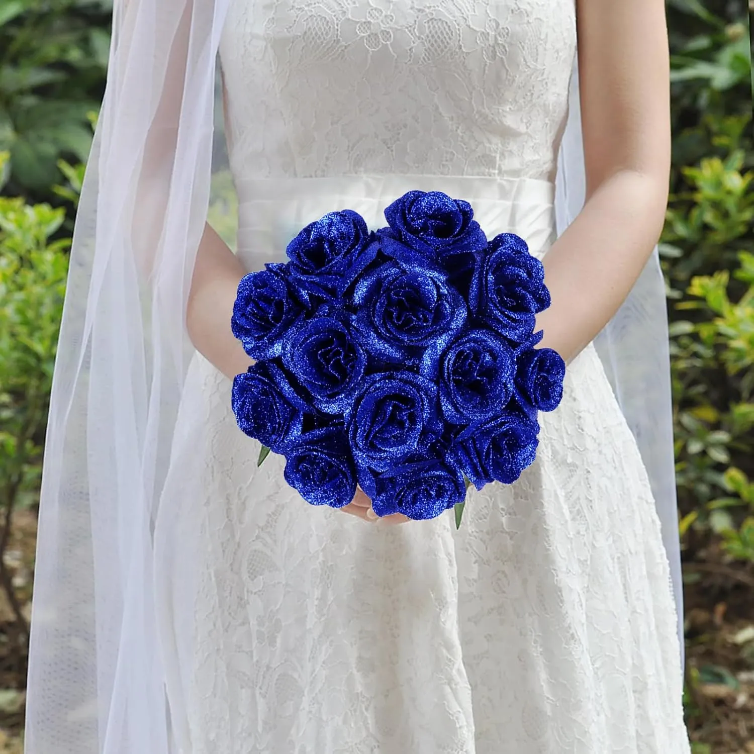 Glitter Flowers,30PCS Royal Blue Roses Artificial Flowers Fake Roses for DIY Crafts Wedding Bouquet Party Home Decor(Royal Blue)