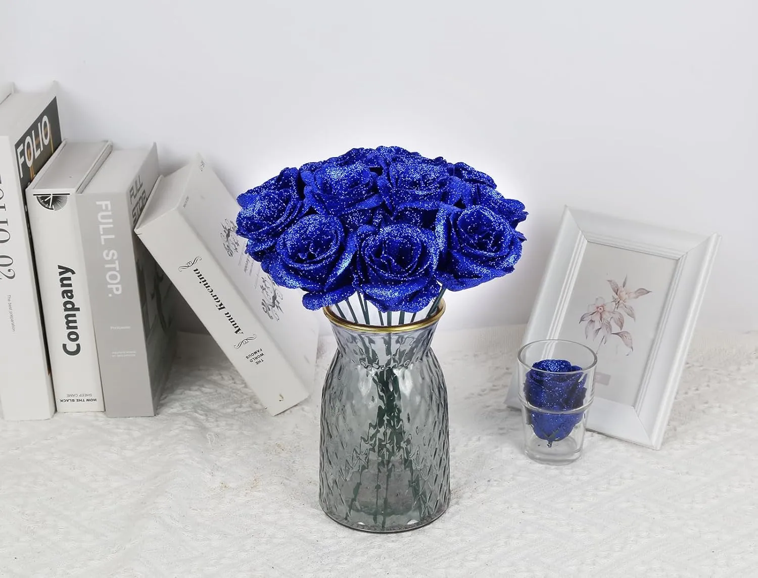 Glitter Flowers,30PCS Royal Blue Roses Artificial Flowers Fake Roses for DIY Crafts Wedding Bouquet Party Home Decor(Royal Blue)