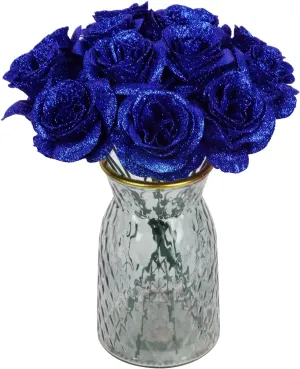 Glitter Flowers,30PCS Royal Blue Roses Artificial Flowers Fake Roses for DIY Crafts Wedding Bouquet Party Home Decor(Royal Blue)
