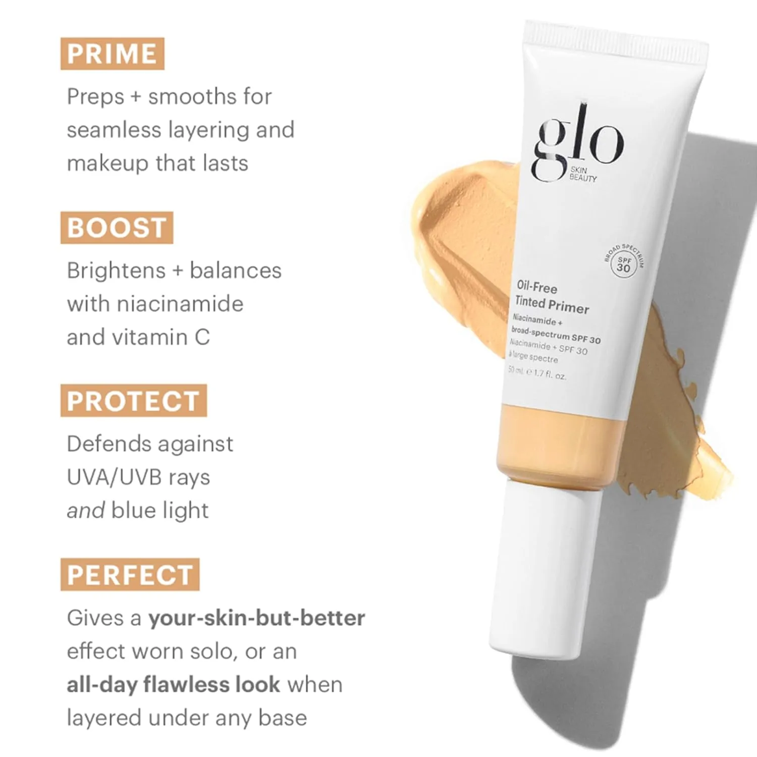 Glo Skin Beauty Oil-Free Tinted Primer SPF 30, (Light Medium), 1.7 oz - Mineral Makeup for Face, 4-in-1 Foundation Primer, Sheer Coverage, Skincare & Sunscreen With Broad Spectrum UVA/UVB Protection