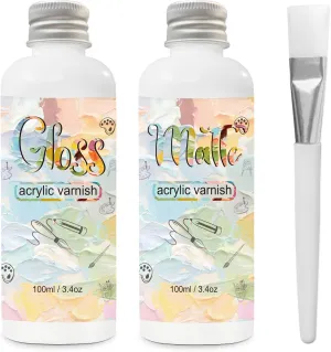 Gloss Varnish for Acrylic Painting, 2 x 100ml Acrylic Varnish, Acrylic Paint Sealer Keeps Paintings from Yellowing, Cracking, and Dust, Maintains Permanent Color( Gloss   Matte )
